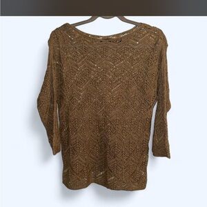 JEANNE PIERRE Brown Open-Knit Long Sleeve Top
